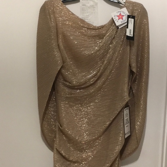 NWT Betsy & Adam Metallic Cape Gown Gold/Silver Size 6 - Picture 3 of 16
